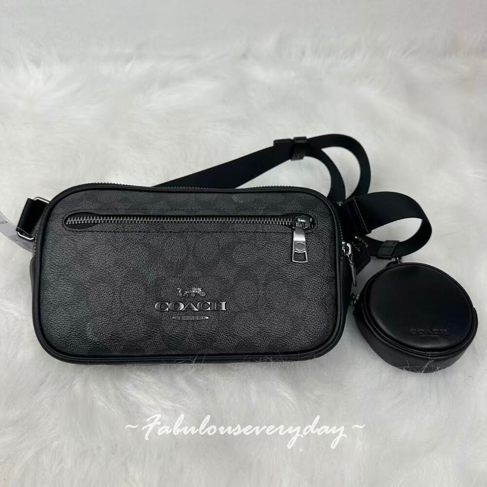 Coach Men's Elias Belt Bag In Signature Canvas/QB/Charcoal/Black CZ400 NWT